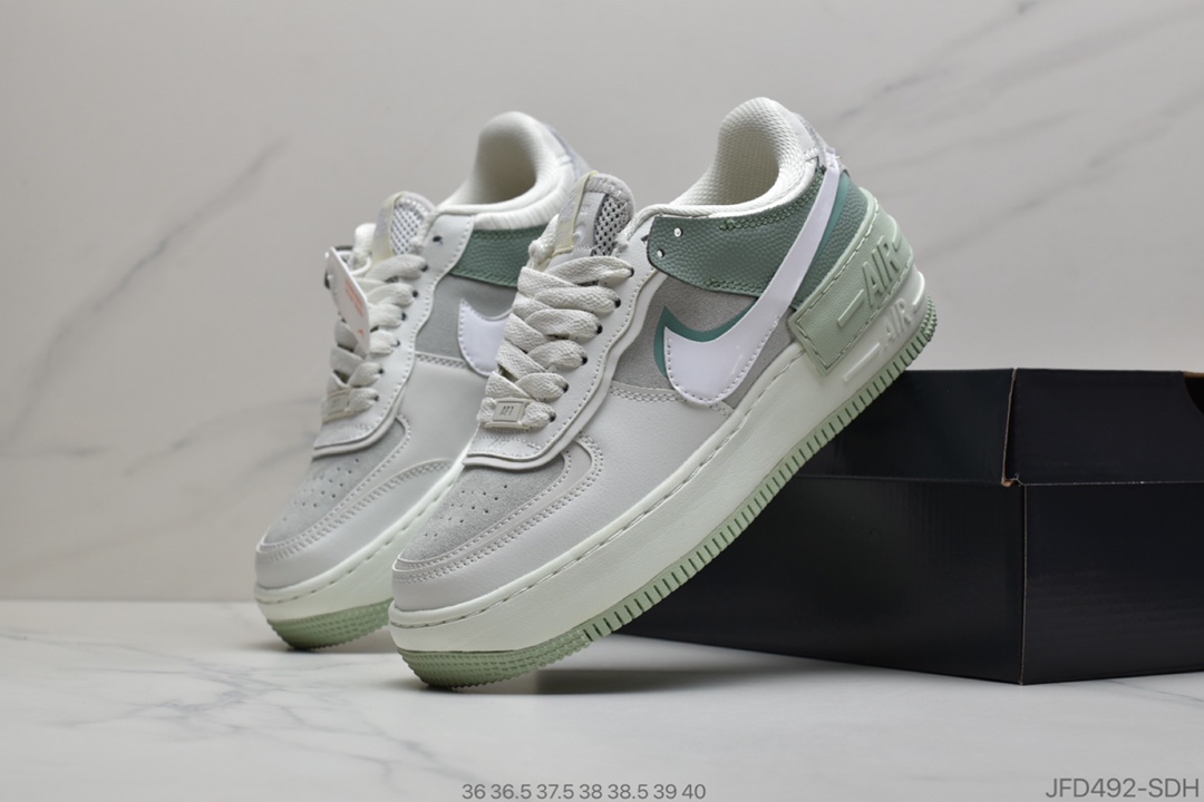 170 公司级 Nike WMNS Air Force 1 Shadow 灰绿反光 ”拼接马卡龙” 轻量增高低帮百搭板鞋 CW2655-001