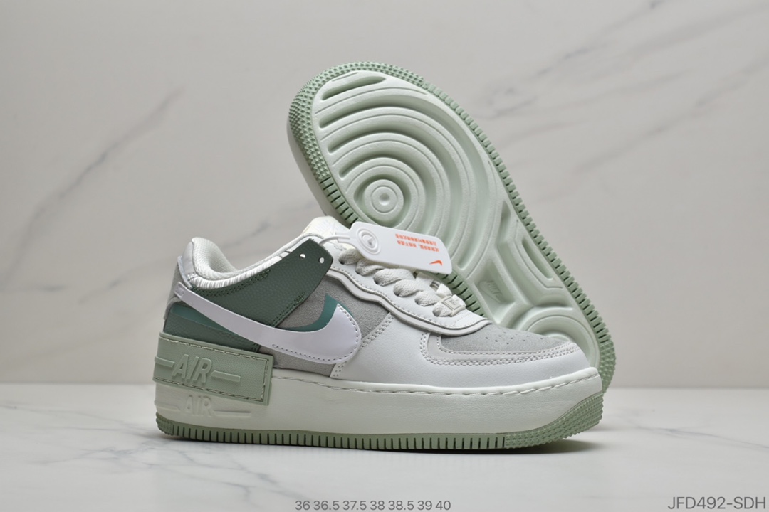 170 公司级 Nike WMNS Air Force 1 Shadow 灰绿反光 ”拼接马卡龙” 轻量增高低帮百搭板鞋 CW2655-001