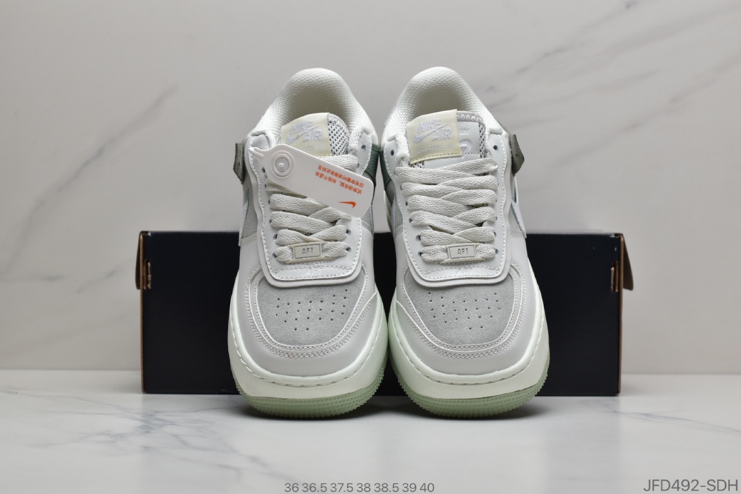 170 公司级 Nike WMNS Air Force 1 Shadow 灰绿反光 ”拼接马卡龙” 轻量增高低帮百搭板鞋 CW2655-001