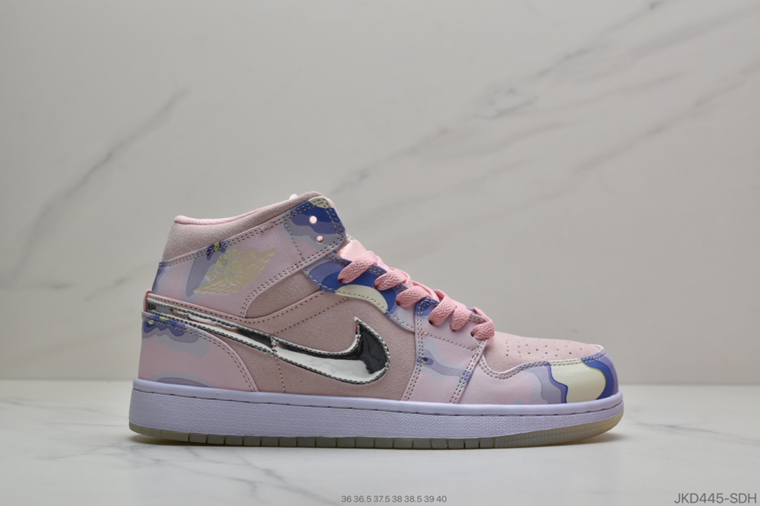160 公司级  Air Jordan 1 Mid 粉银勾AJ1 乔丹1代 aj1 CW6008 600