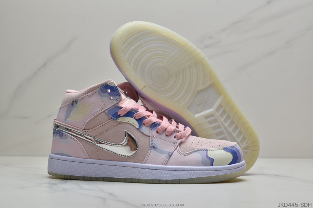 160 公司级  Air Jordan 1 Mid 粉银勾AJ1 乔丹1代 aj1 CW6008 600