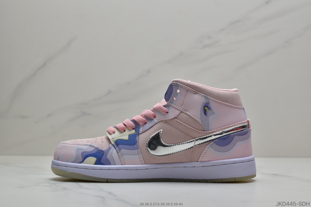 160 公司级  Air Jordan 1 Mid 粉银勾AJ1 乔丹1代 aj1 CW6008 600