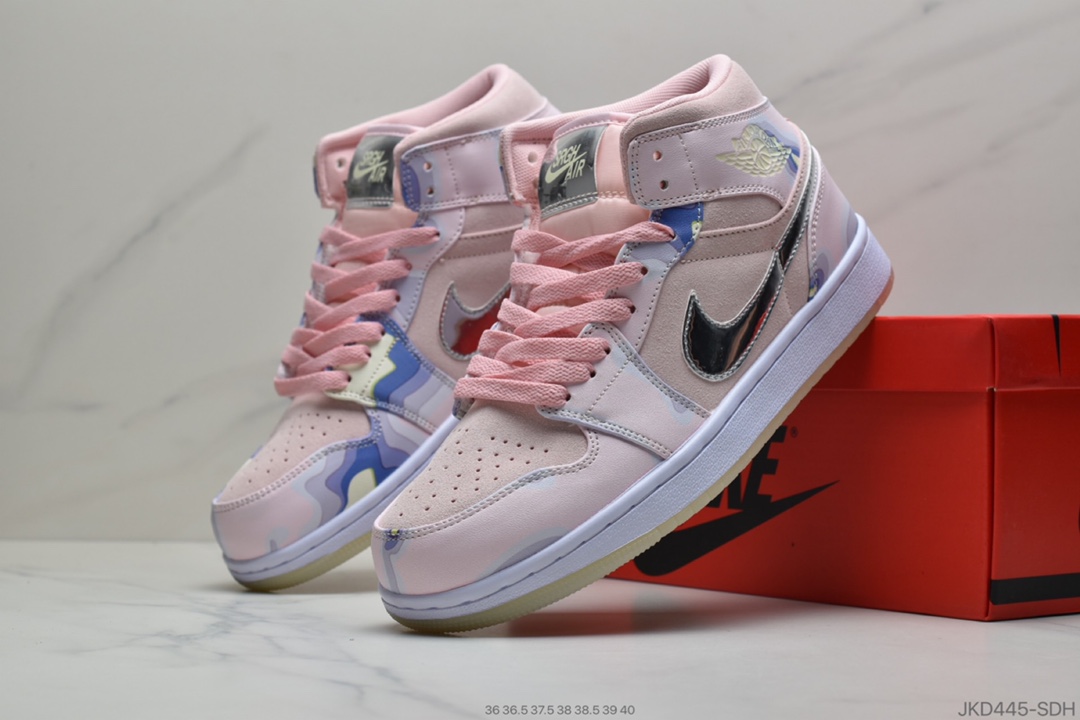160 公司级  Air Jordan 1 Mid 粉银勾AJ1 乔丹1代 aj1 CW6008 600