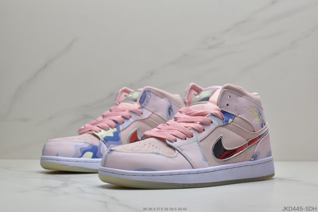 160 公司级  Air Jordan 1 Mid 粉银勾AJ1 乔丹1代 aj1 CW6008 600