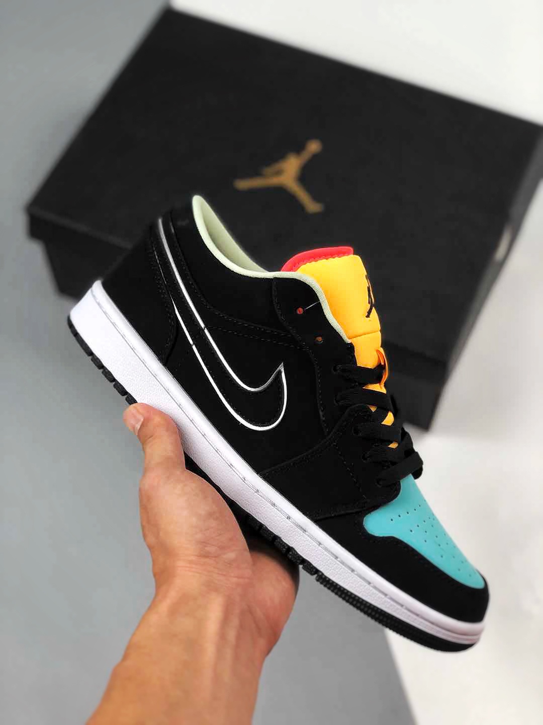 Soporte contra reembolso Air Jordan 1 Negro azul amarillo combinado, nuevo color oficial sincronizado, producto de nive…