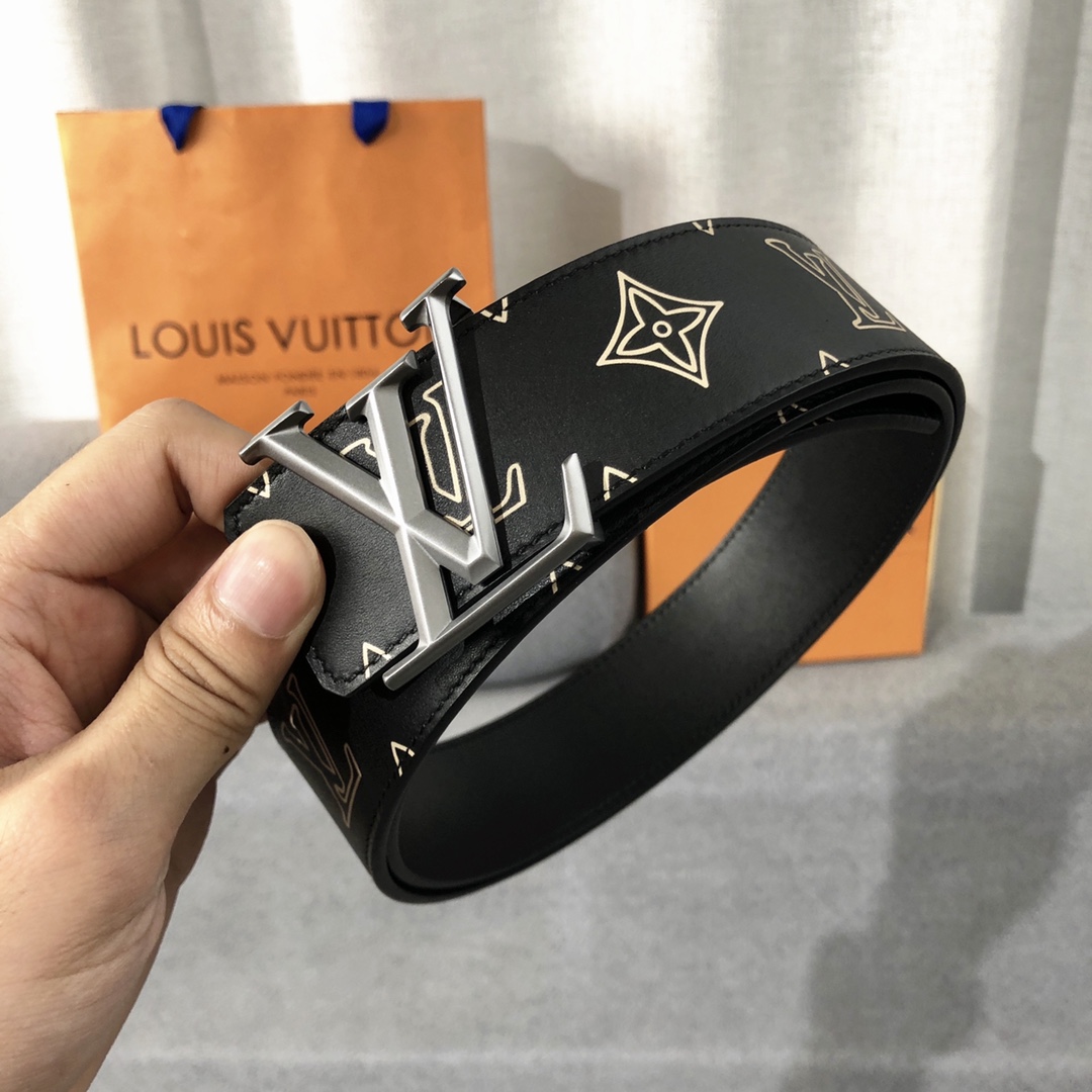 Louis Vuitton Belts Black Men Calfskin Cowhide Raffia