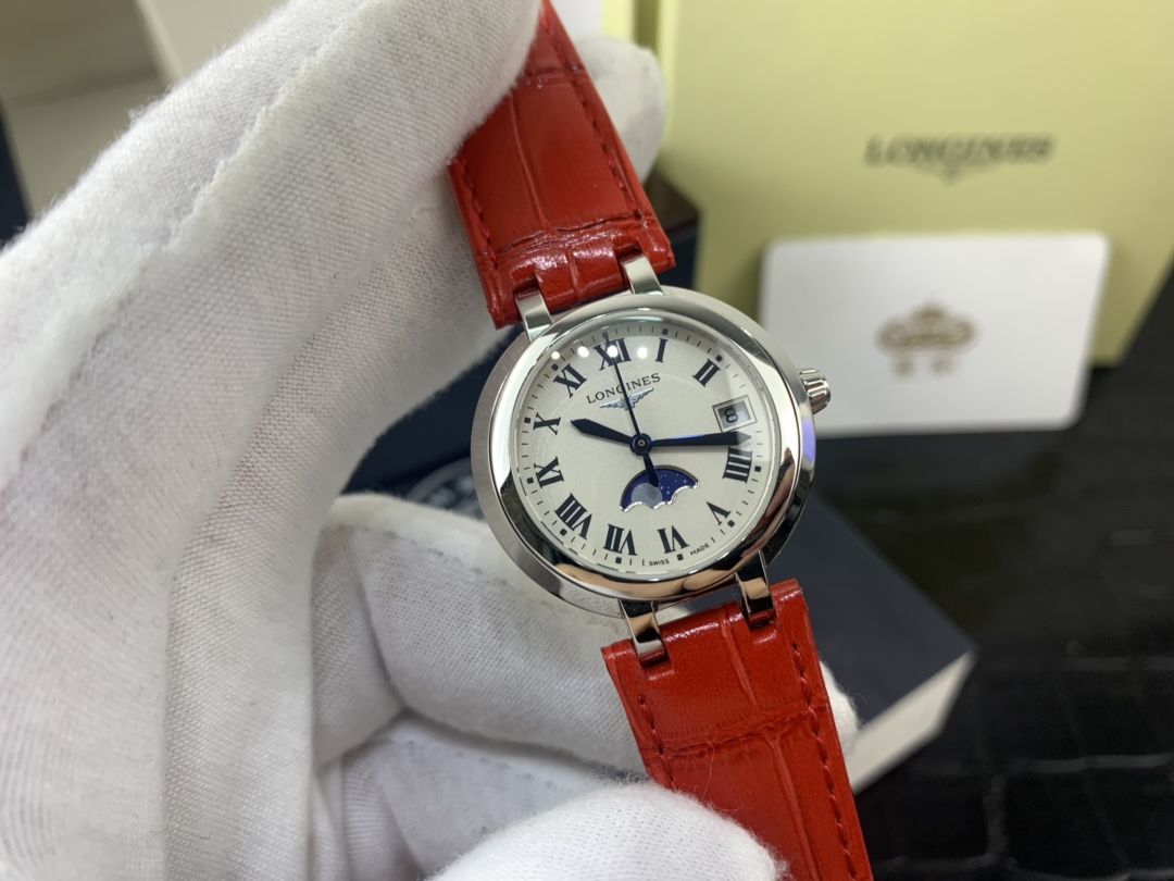 Longines 皇家 浪琴心月月相专门订做红色鳄鱼皮