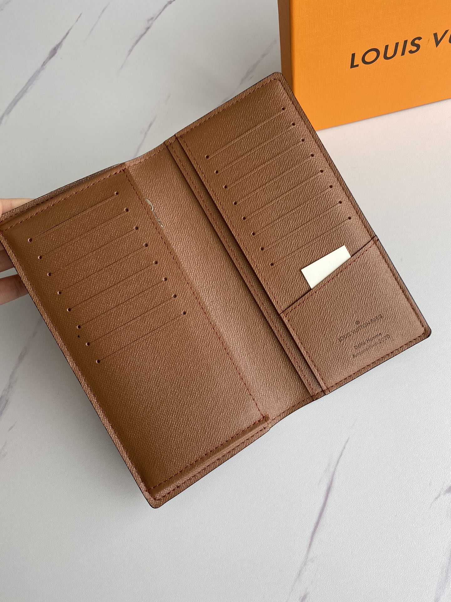 View of the bill compartment in a leather bifold wallet