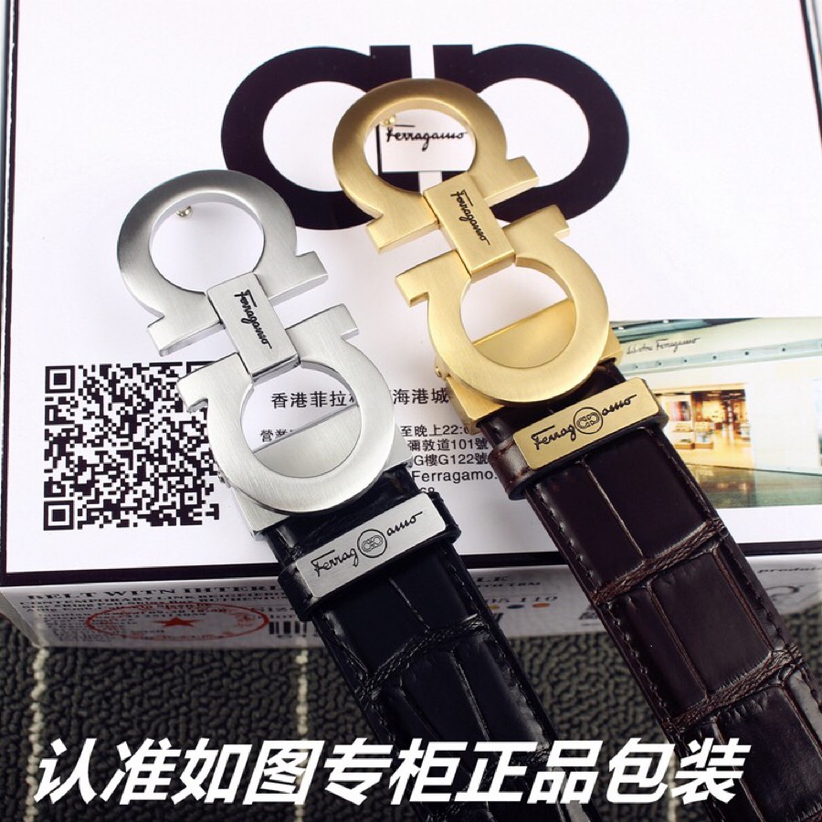 Ferragamo Crocodile Pattern Leather Belt | 24K Steel Buckle | Gift Ready
