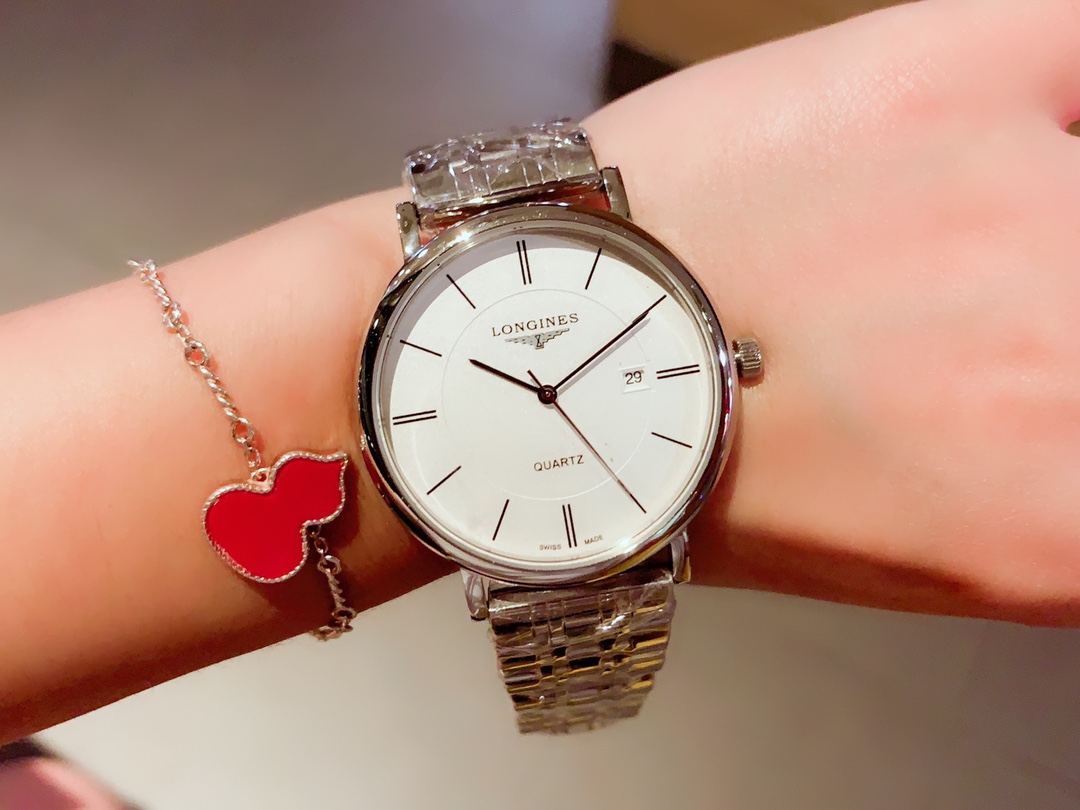 Longines 爱心原装进口石英机316L精钢表壳 矿物质超强玻璃镜面 进口真牛皮表带/精钢表带 女款直径30mm厚8m男款直径40厚底8mm