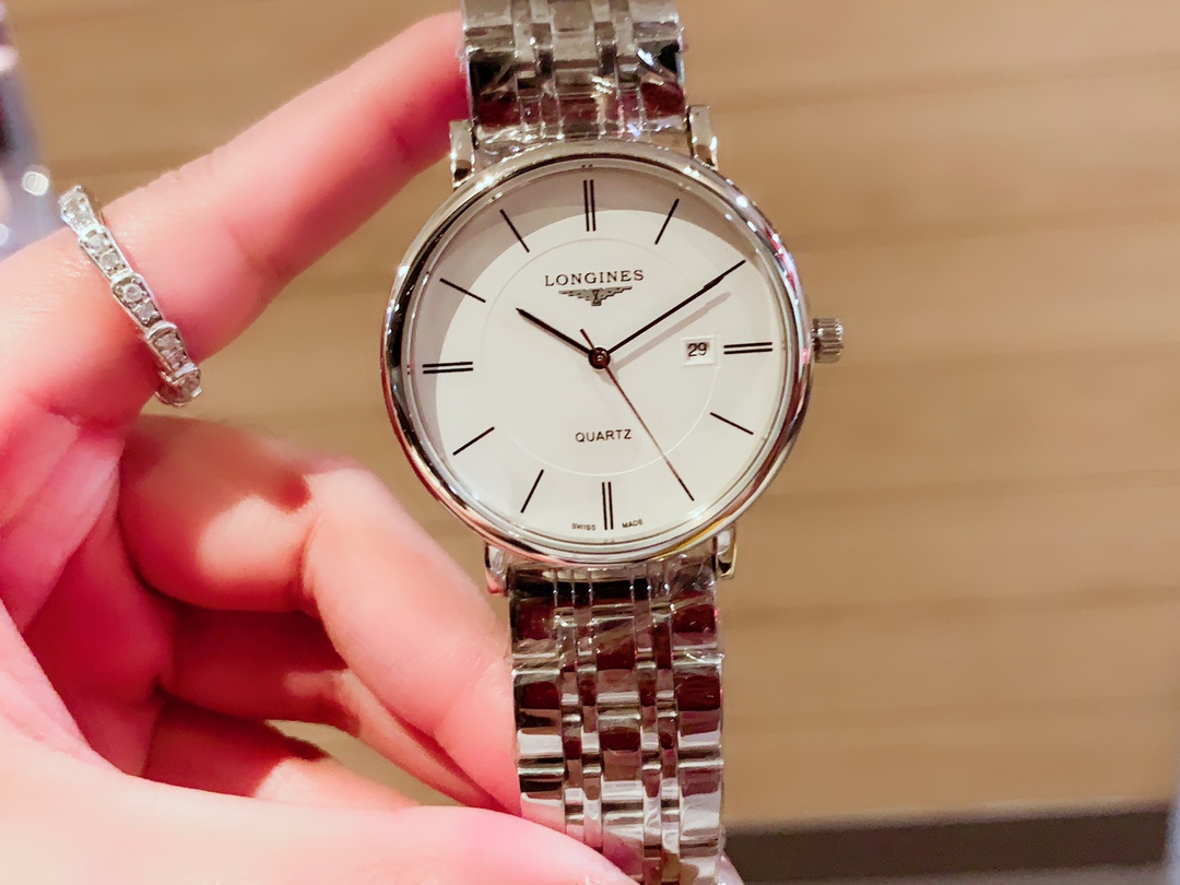 Longines 爱心原装进口石英机316L精钢表壳 矿物质超强玻璃镜面 进口真牛皮表带/精钢表带 女款直径30mm厚8m男款直径40厚底8mm