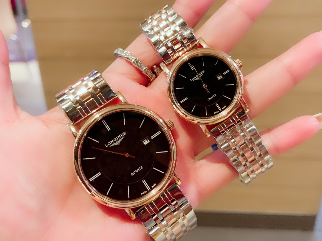 Longines 爱心原装进口石英机316L精钢表壳 矿物质超强玻璃镜面 进口真牛皮表带/精钢表带 女款直径30mm厚8m男款直径40厚底8mm