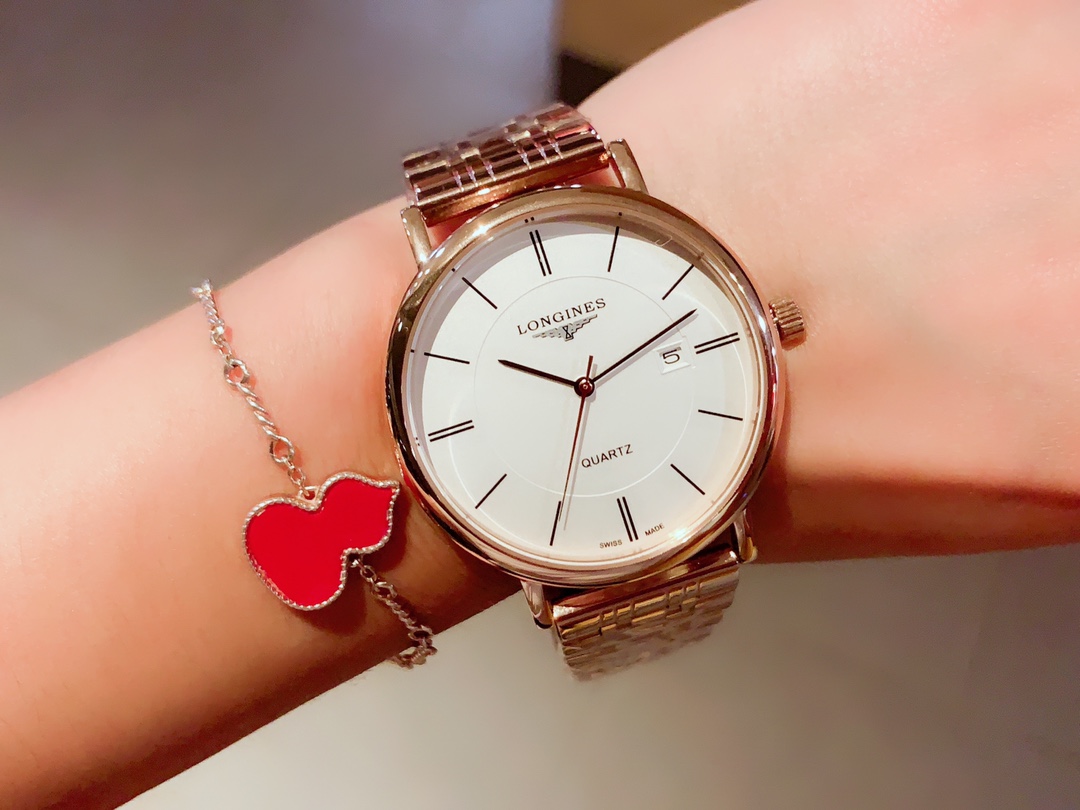 Longines 爱心原装进口石英机316L精钢表壳 矿物质超强玻璃镜面 进口真牛皮表带/精钢表带 女款直径30mm厚8m男款直径40厚底8mm