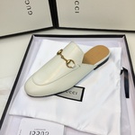 Gucci Flat Shoes Half Slippers Mules Single Layer Shoes Cowhide Genuine Leather Sheepskin