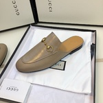 Gucci Flat Shoes Half Slippers Mules Single Layer Shoes Cowhide Genuine Leather Sheepskin