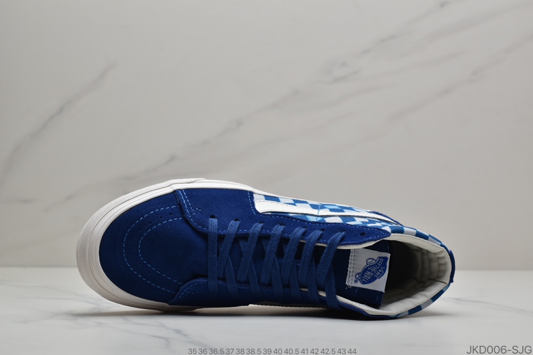 160 公司级Vans Sk8-Hi 万斯宝蓝色”模糊棋盘格”高帮 经典男女鞋帆布鞋板鞋