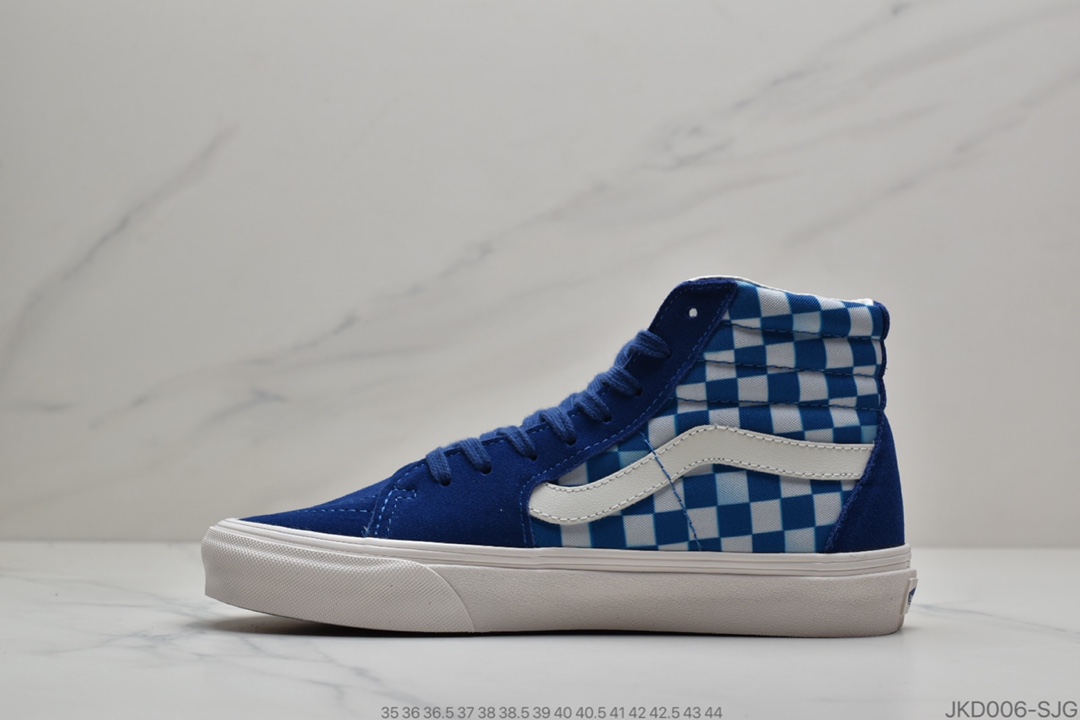 160 公司级Vans Sk8-Hi 万斯宝蓝色”模糊棋盘格”高帮 经典男女鞋帆布鞋板鞋