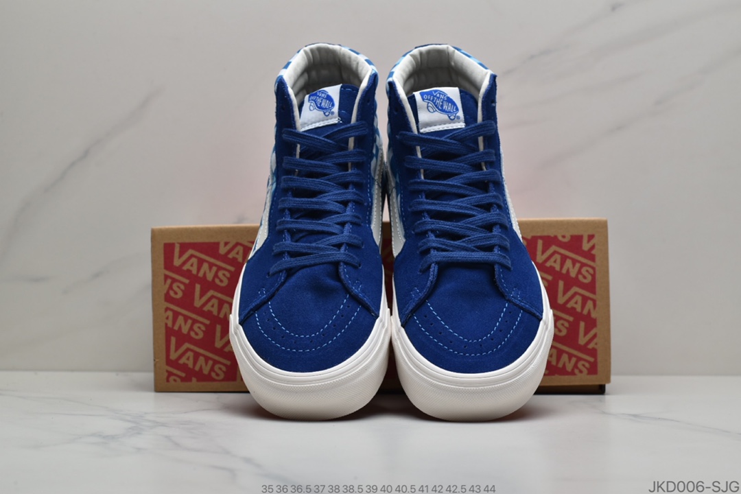 160 公司级Vans Sk8-Hi 万斯宝蓝色”模糊棋盘格”高帮 经典男女鞋帆布鞋板鞋