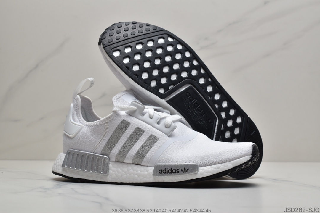 200 公司级阿迪达斯Adidas NMD R1 Boost V2 弹力针织面跑鞋  FY9668