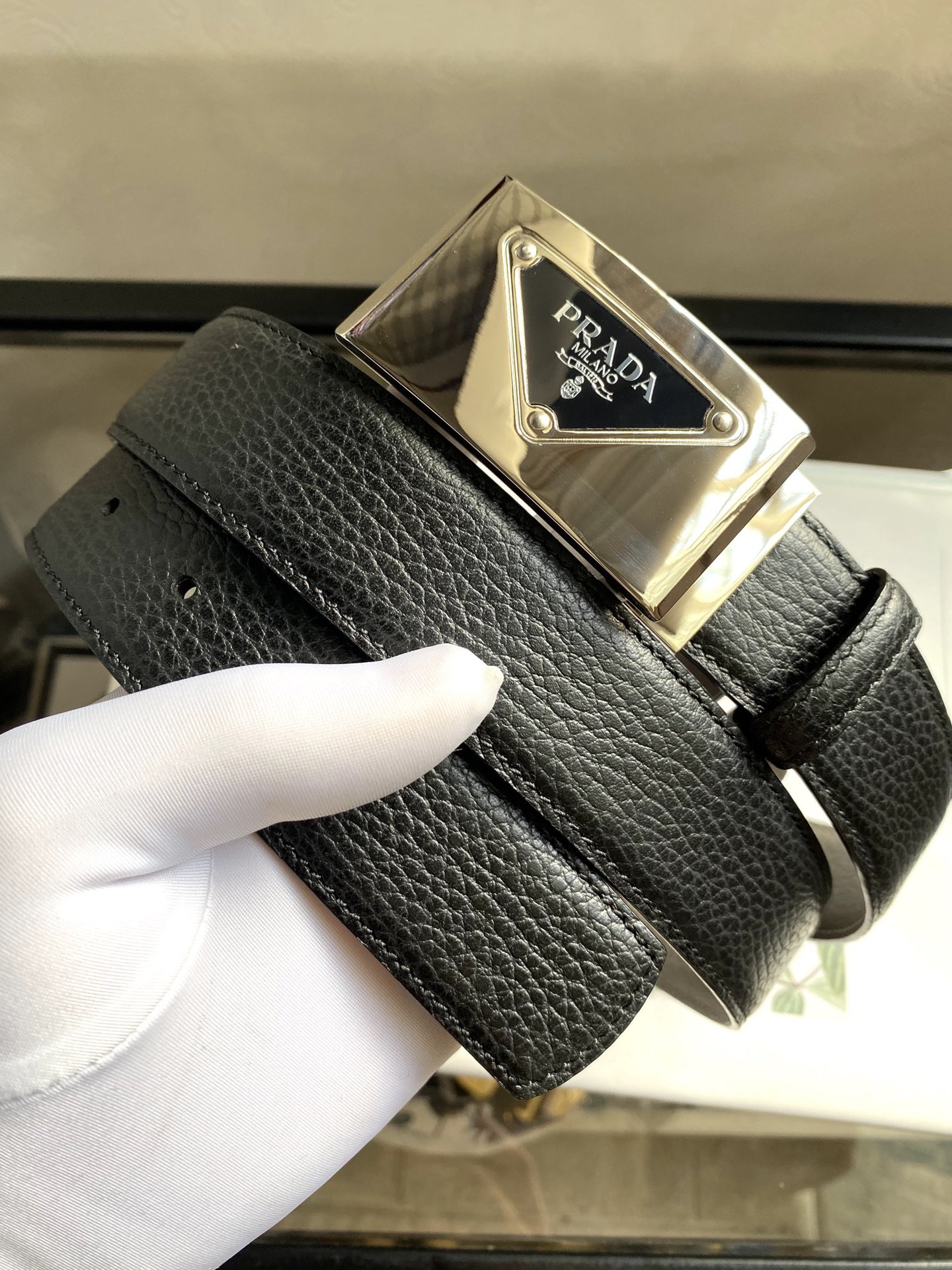 [Prada Belts]Prada: Original original double-sided first layer cowhide lychee