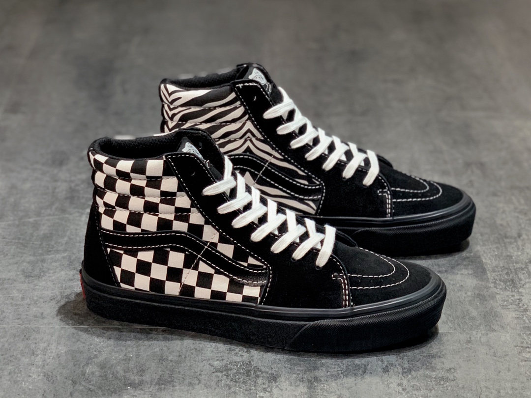 160 Vans SK8-Hi COMFYCUSH  棋盘格斑马纹鸳鸯拼接高帮 VN0A3WMB17Q