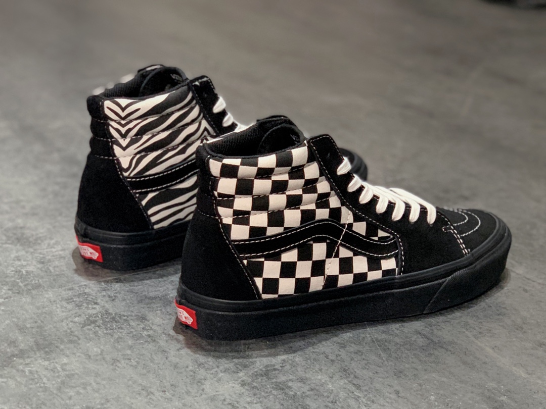 160 Vans SK8-Hi COMFYCUSH  棋盘格斑马纹鸳鸯拼接高帮 VN0A3WMB17Q