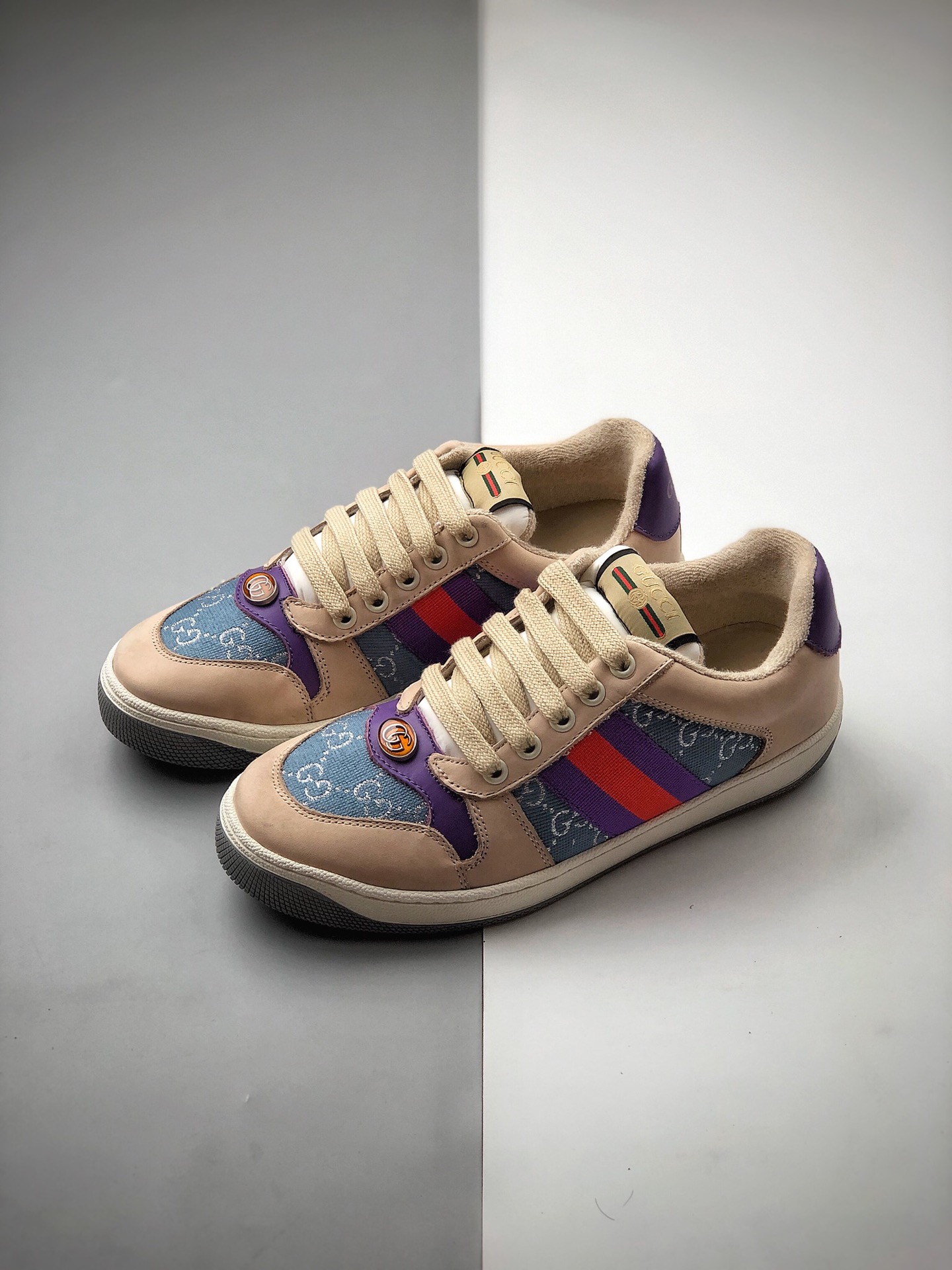 460 顶级独家代购版芯片可扫 Gucci Distressed Screener sneaker 经典型原复古百搭做旧老爹鞋