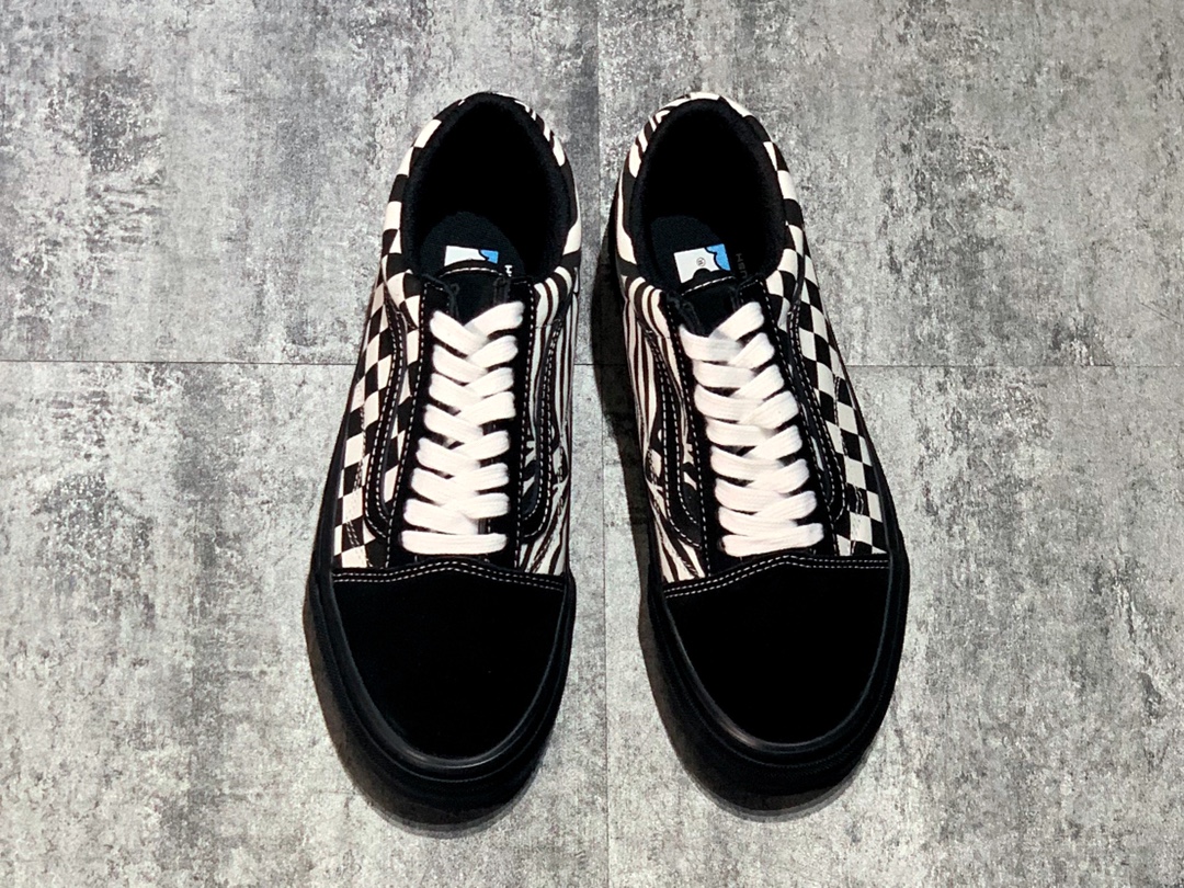 150 Vans Old Skool COMFYCUSH 棋盘格虎纹鸳鸯拼接全黑帆布鞋