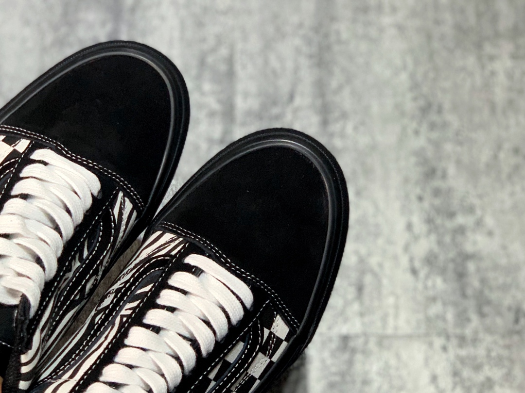 150 Vans Old Skool COMFYCUSH 棋盘格虎纹鸳鸯拼接全黑帆布鞋