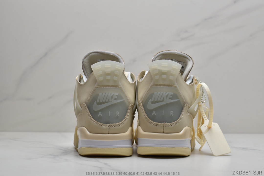 270 公司级Off-White x Air Jordan AJ4 Retro YY 'Cream/Sail'“OW联名沙浅棕米白黑”CV9388-100