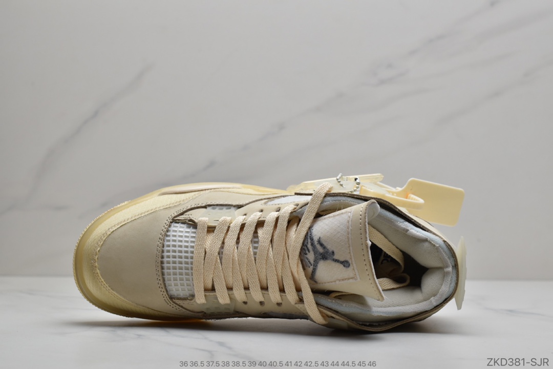 270 公司级Off-White x Air Jordan AJ4 Retro YY 'Cream/Sail'“OW联名沙浅棕米白黑”CV9388-100