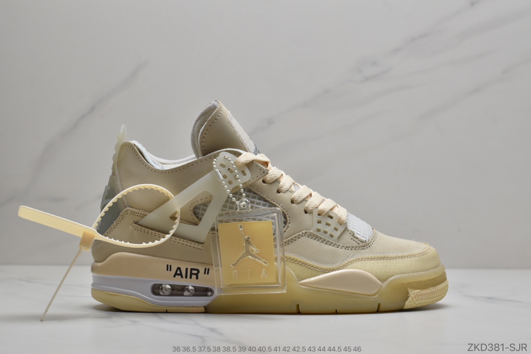 270 公司级Off-White x Air Jordan AJ4 Retro YY 'Cream/Sail'“OW联名沙浅棕米白黑”CV9388-100