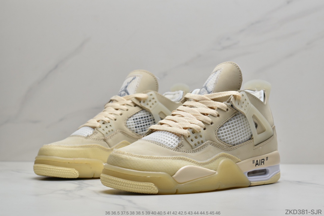 270 公司级Off-White x Air Jordan AJ4 Retro YY 'Cream/Sail'“OW联名沙浅棕米白黑”CV9388-100