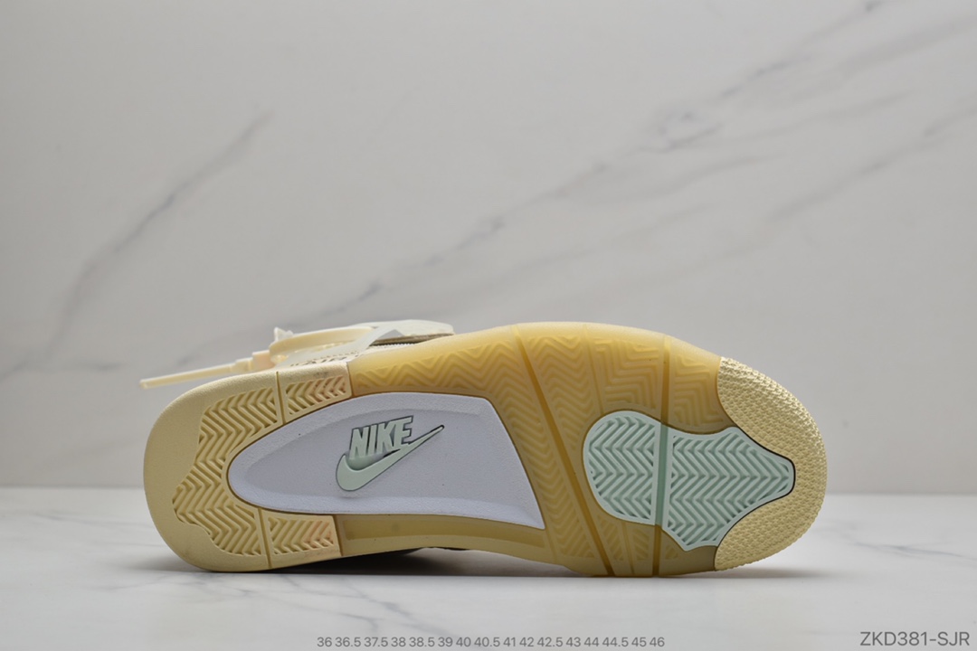 270 公司级Off-White x Air Jordan AJ4 Retro YY 'Cream/Sail'“OW联名沙浅棕米白黑”CV9388-100
