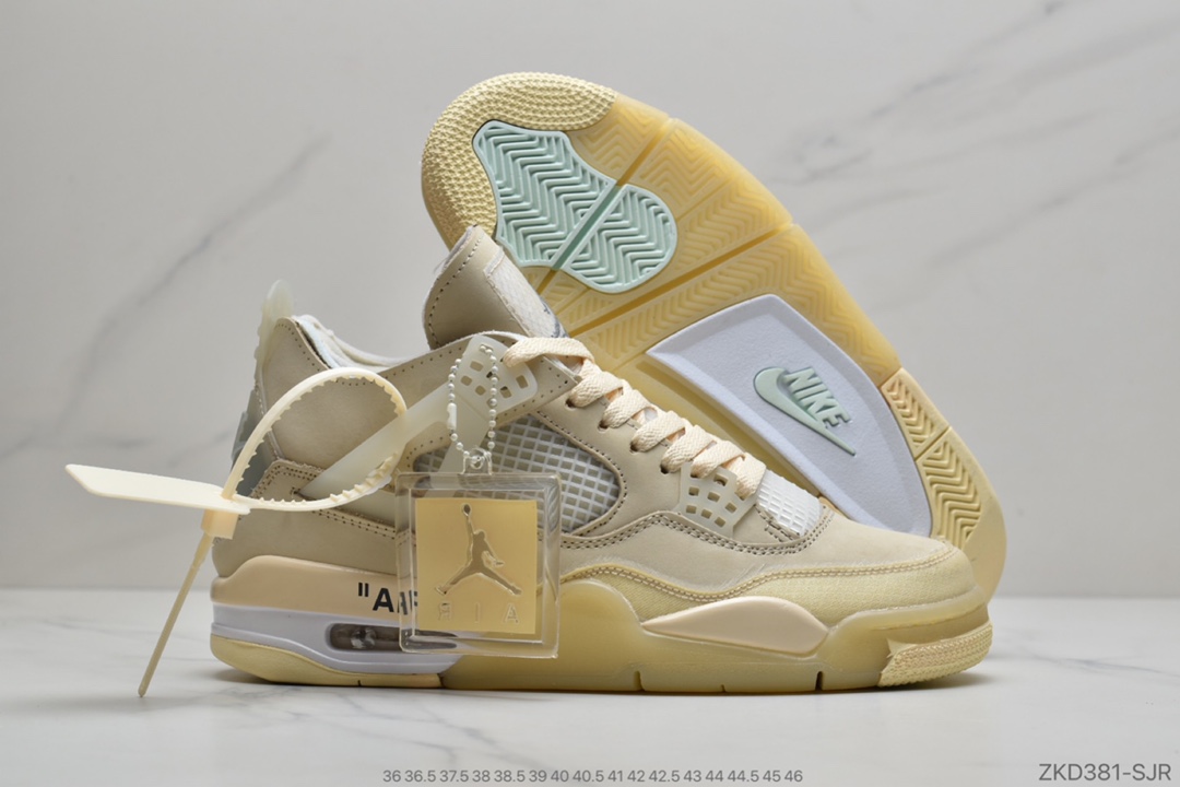 270 公司级Off-White x Air Jordan AJ4 Retro YY 'Cream/Sail'“OW联名沙浅棕米白黑”CV9388-100