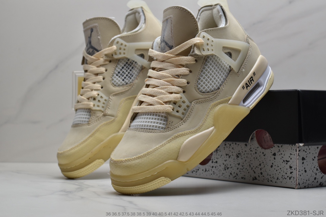 270 公司级Off-White x Air Jordan AJ4 Retro YY 'Cream/Sail'“OW联名沙浅棕米白黑”CV9388-100
