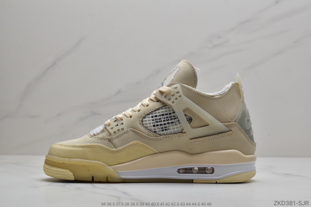 270 公司级Off-White x Air Jordan AJ4 Retro YY 'Cream/Sail'“OW联名沙浅棕米白黑”CV9388-100
