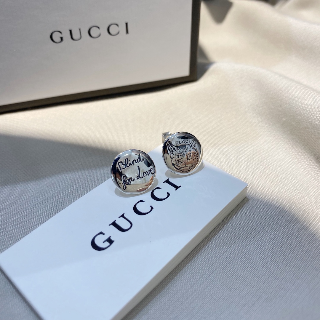 NO:101628,Gucci 925 sterling silver love fearless cat earrings, Gucci studs, gucci studs, pure silver19860909古 驰925纯银爱无畏猫咪耳钉,古驰耳钉,gucci,pure silver,Jewelry