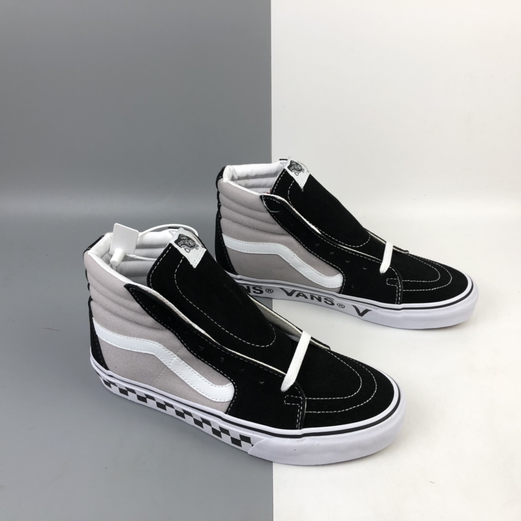 160 Vans ComfyCush Sk8-Hi 时尚款黑灰棋盘底印花底高帮板鞋 VN0A3WMBWI6