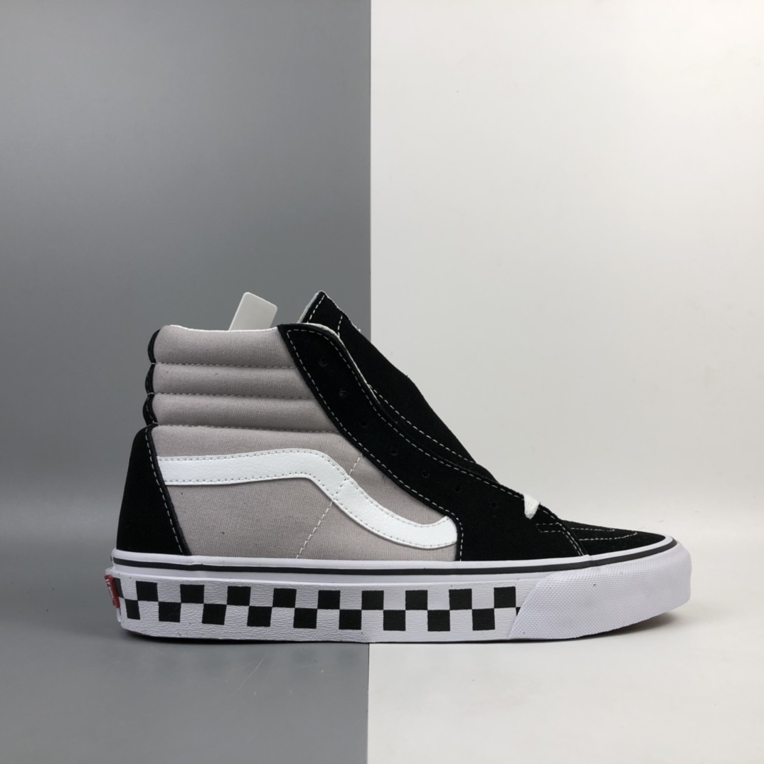 160 Vans ComfyCush Sk8-Hi 时尚款黑灰棋盘底印花底高帮板鞋 VN0A3WMBWI6