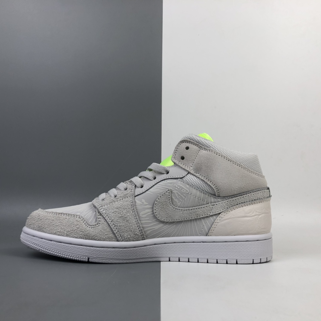 250  Nike Air Jordan 1 Mid ”Vast Grey Ghost Green”海盐荧光绿”篮球鞋 CV3018-001