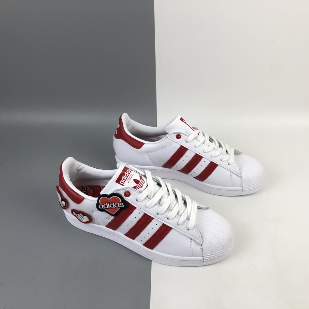 200 Adidas Originals Superstar“ 白红金 情人节趣味魔术贴”三叶草贝壳头经典百搭休闲运动板鞋 FY3117