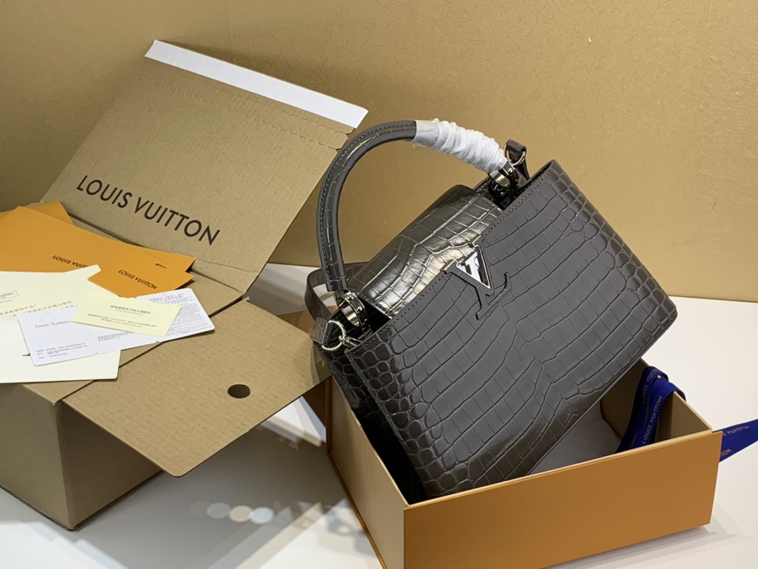 Louis Vuitton LV Capucines Bags Handbags Grey Goat Skin Sheepskin n94018