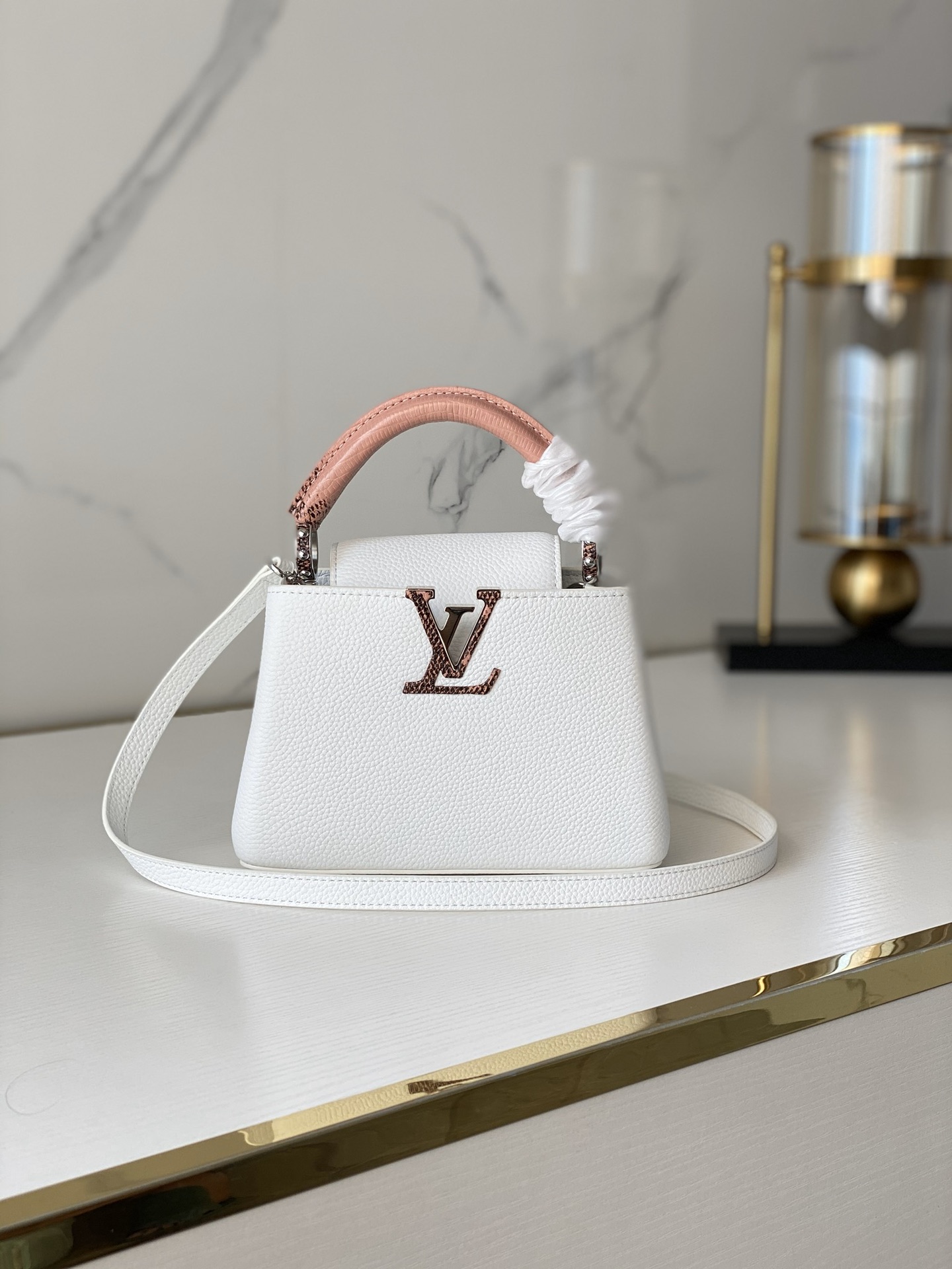 Louis Vuitton LV Capucines Bags Handbags Pink White Sheepskin Mini M48865