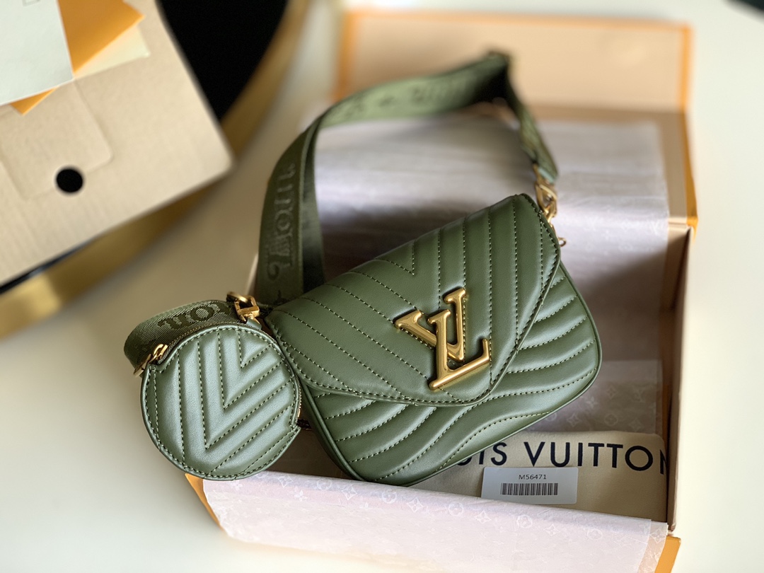 Louis Vuitton LV New Wave Top
 Bags Handbags Gold Orange Red Calfskin Cowhide Pochette Chains M56471