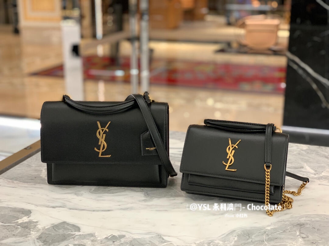 YSL 𝙉𝙚𝙬 𝙢𝙚𝙙𝙞𝙪𝙢 𝙨𝙪𝙣𝙨𝙚𝙩 25CM 牙签纹日落包 634723黑色/金扣