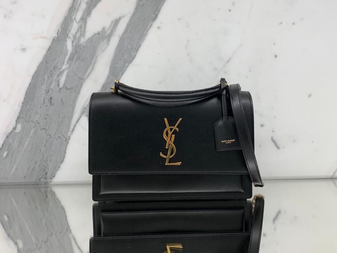 YSL 𝙉𝙚𝙬 𝙢𝙚𝙙𝙞𝙪𝙢 𝙨𝙪𝙣𝙨𝙚𝙩 25CM 牙签纹日落包 634723黑色/金扣