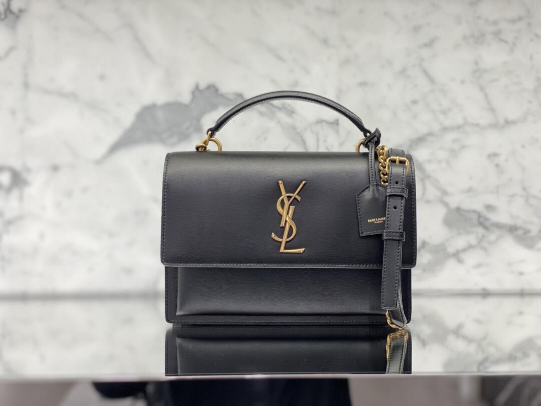 YSL 𝙉𝙚𝙬 𝙢𝙚𝙙𝙞𝙪𝙢 𝙨𝙪𝙣𝙨𝙚𝙩 25CM 牙签纹日落包 634723黑色/金扣