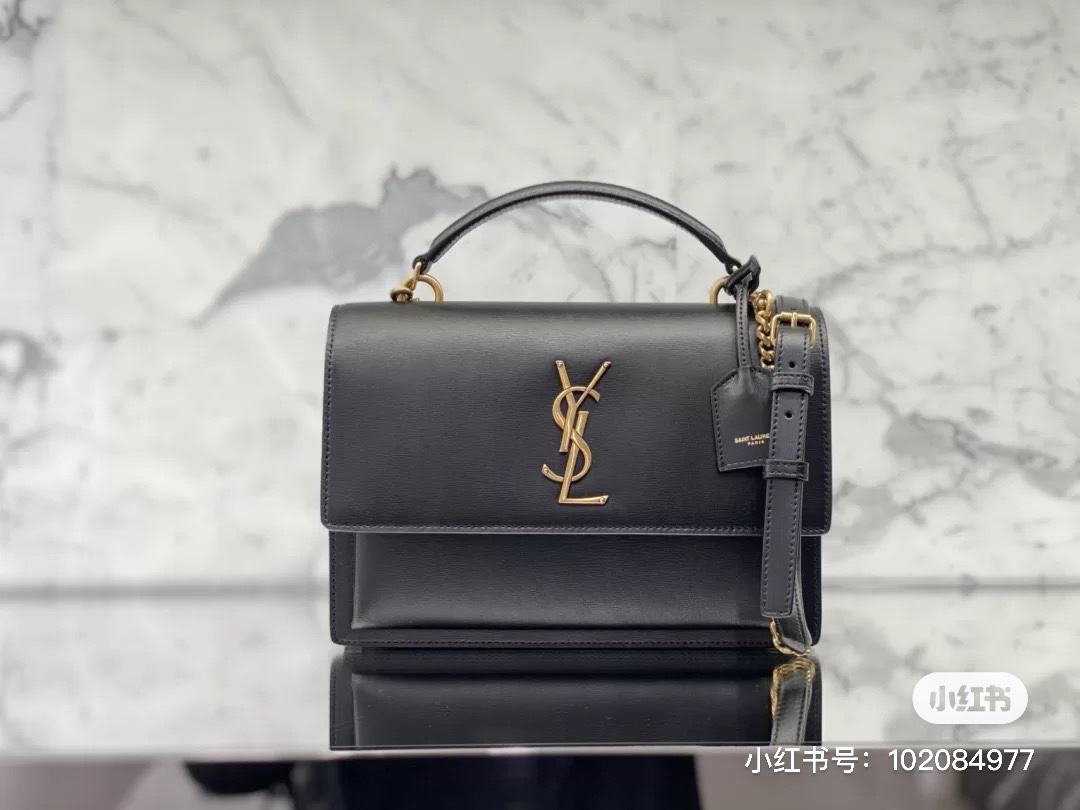 YSL 𝙉𝙚𝙬 𝙢𝙚𝙙𝙞𝙪𝙢 𝙨𝙪𝙣𝙨𝙚𝙩 25CM 牙签纹日落包 634723黑色/金扣