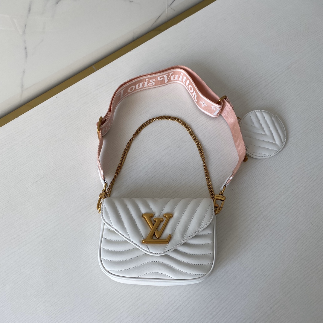Louis Vuitton LV New Wave Bags Handbags Gold Orange Red White Calfskin Cowhide Pochette Chains M56461
